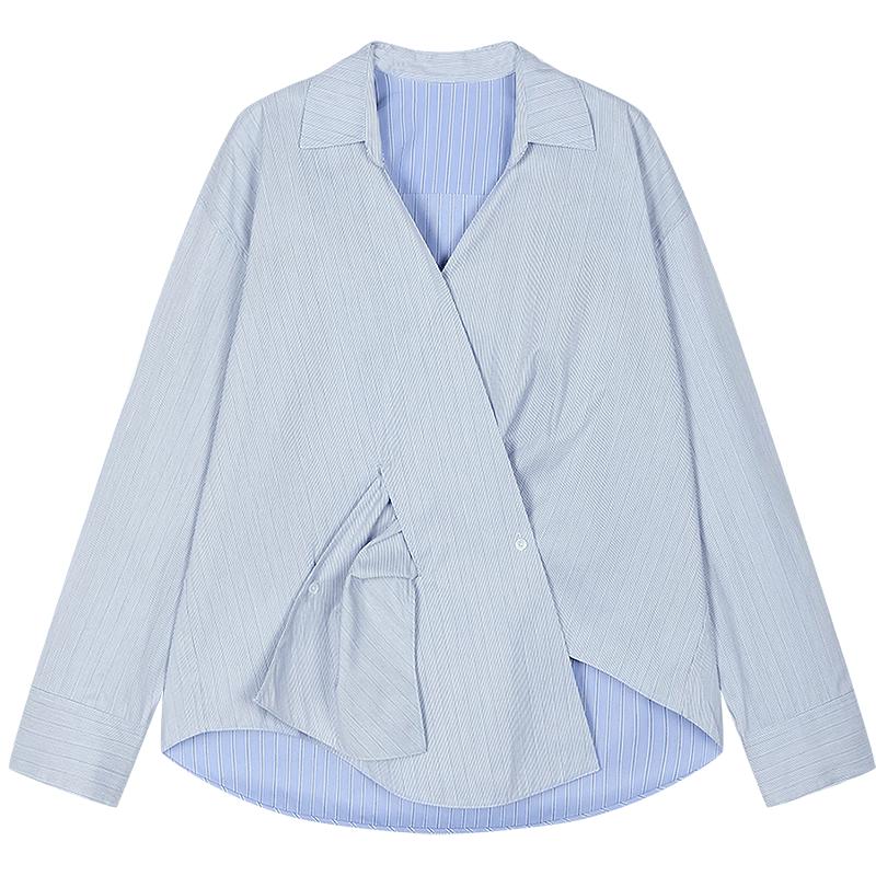 JNBY 2025 Autumn Deconstructed Cotton Striped Long Sleeve Shirt