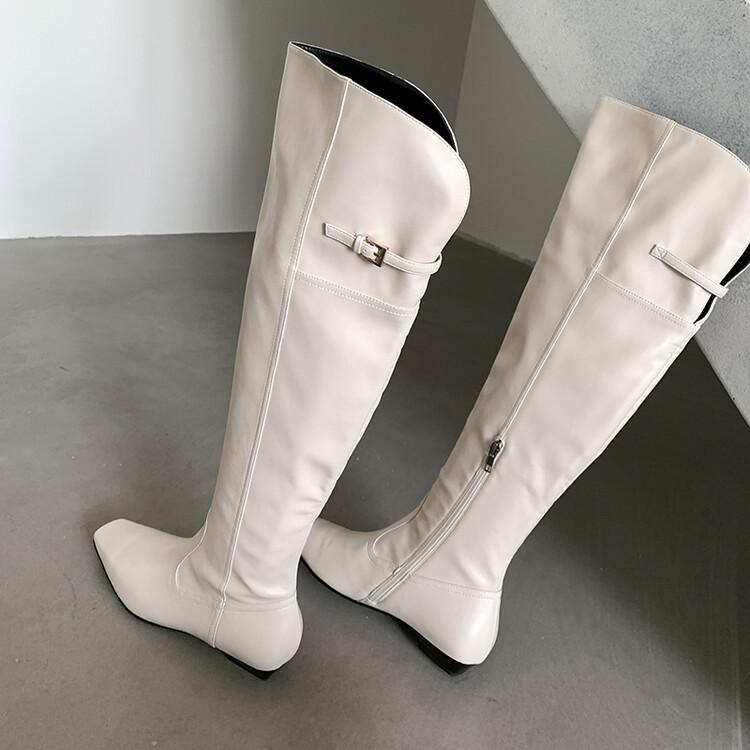 Fashion Square Head Back Slit 3cm Low Heel Long Boots Autumn Winter Spicy Girls Simple Fashionable Knee Length Women's Boots Size 34-42