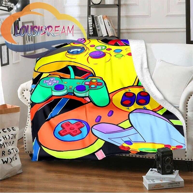 Flanel Herní rukojeť Deka Gamer Tisk Celoroční lehký plyš Útulný Super měkký Luxusní gauč Rozkládací pohovka
