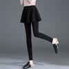 Women Winter Culottes Pants Solid Color High Waist Pleated Skirt Pants Fake Two Piece Leggings-Skirt Combo
