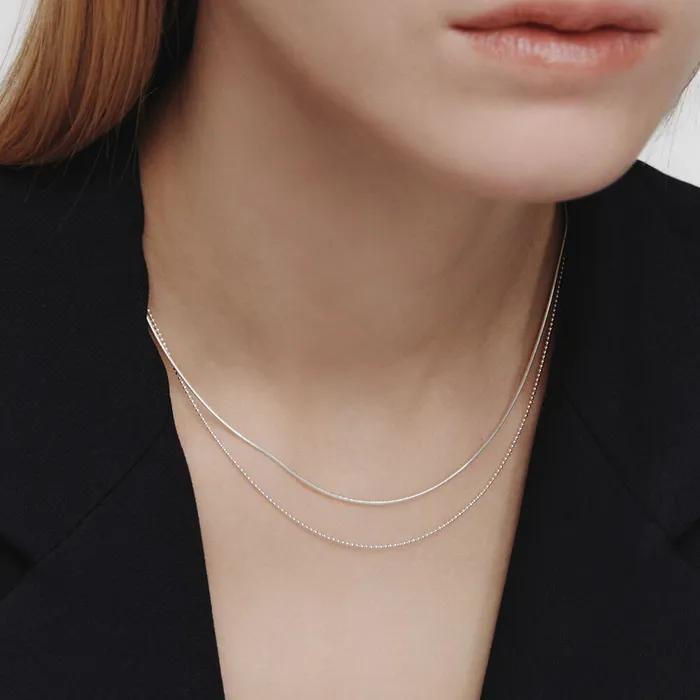 Silver 925 Double-Strand Layered Silky Chain Necklace #LSN37