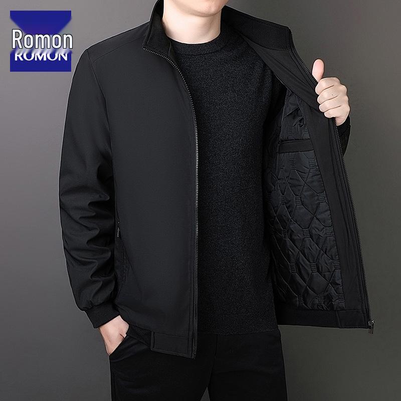 

Romon Men s Autumn-Winter Velvet Thickened Stand Collar Jacket for Middle-aged & Elderly 8XL (245-275 jin)