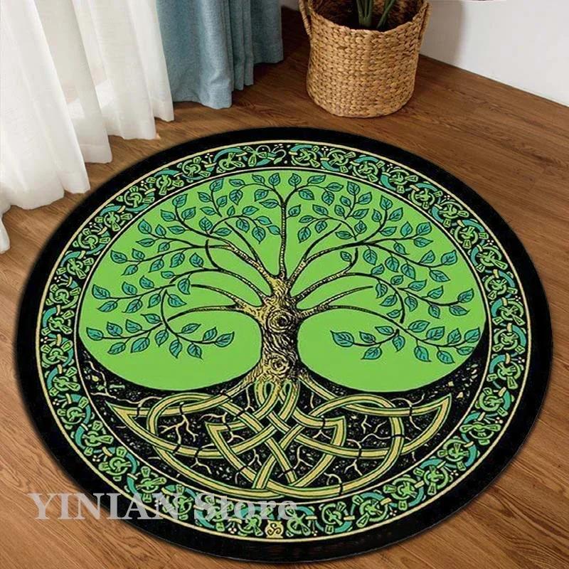 3D Viking Yggdrasil Tree of Life Area Rug Round Carpet Rugs for Living Room Bedroom Sofa Decoration Kids Play Non-slip Floor Mat