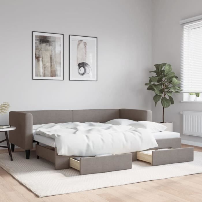 VidaXL Lit de jour avec gigogne et tiroirs taupe 80x200 cm tissu 3196612