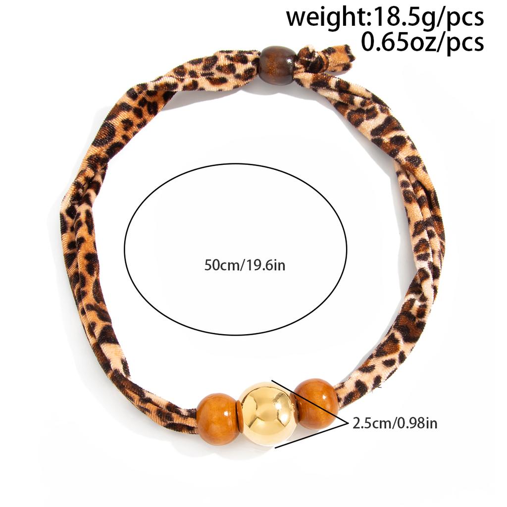 Salircon 2026 New Simple Brown Leopard Print Beaded Nelace Women Vintage Clavicle Sweater Chain Neck Classic Aesthetic Jewelry