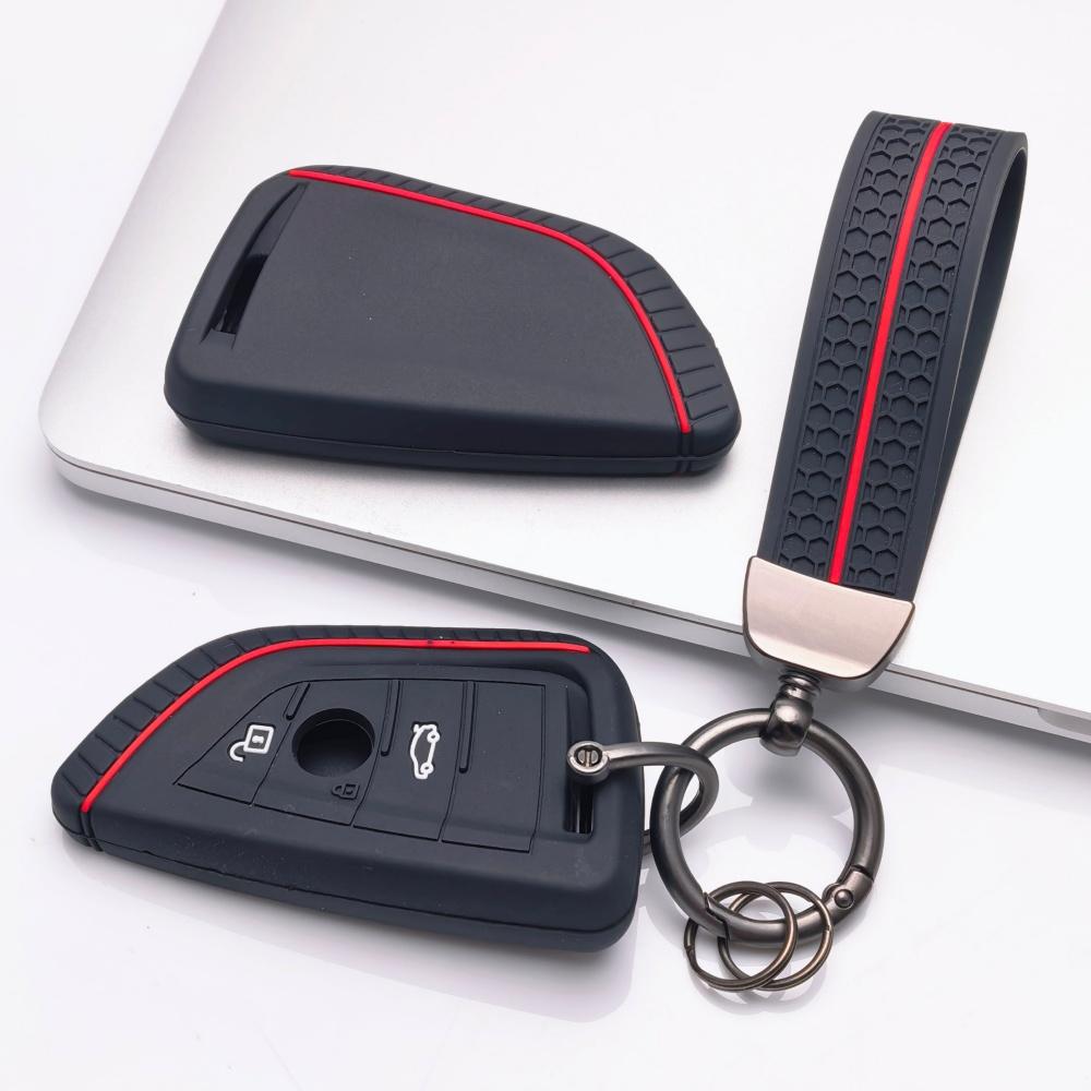 Silicone Key Fob Cover with Keychain for BMW 1 2 3 4 5 6 7 Series X1 X2 X3 X4 X5 X6 X7 M5 M6 GT3 GT5 Smart Remote Key Soft Protective Case Fits