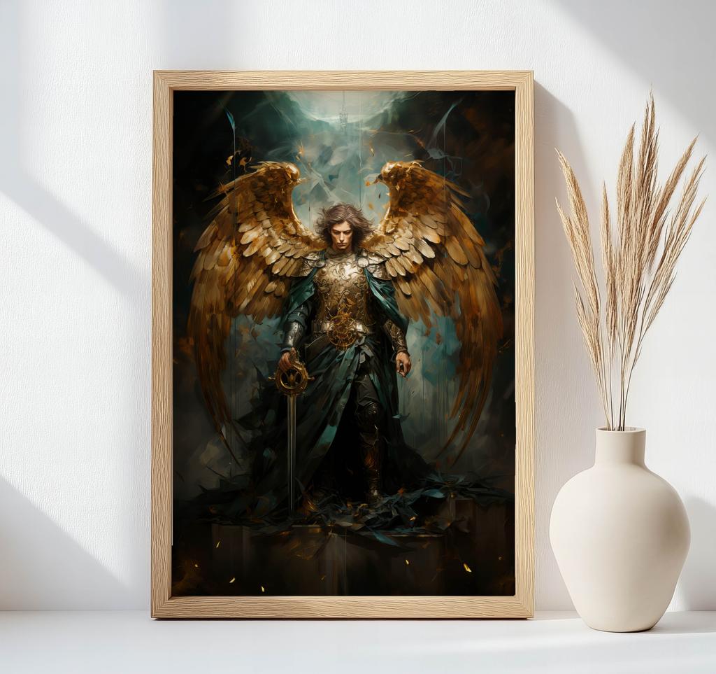 Poster Saint Michael the Archangel: The Shine of the Golden Sword Poster Saint Michael the Archangel: The Shine of the Golden Sword, 30X40 Cm, Black Aluminum Frame, Ma