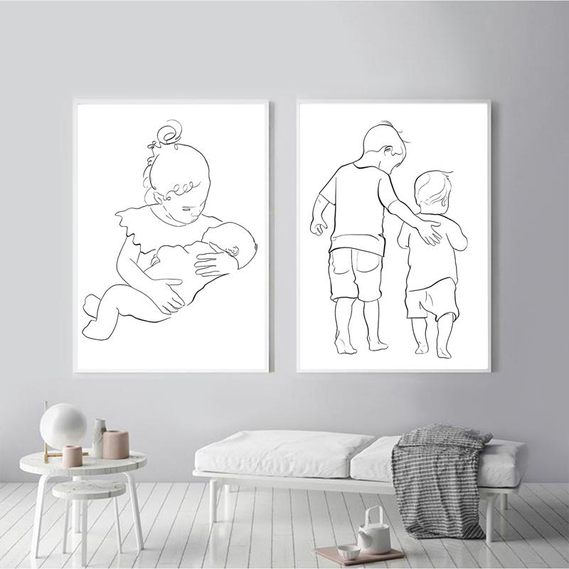 Abstract Black And White Line Love Family Wall Art Canvas Painting Nordic Posters And Prints Wall Picture For Living Room Decor