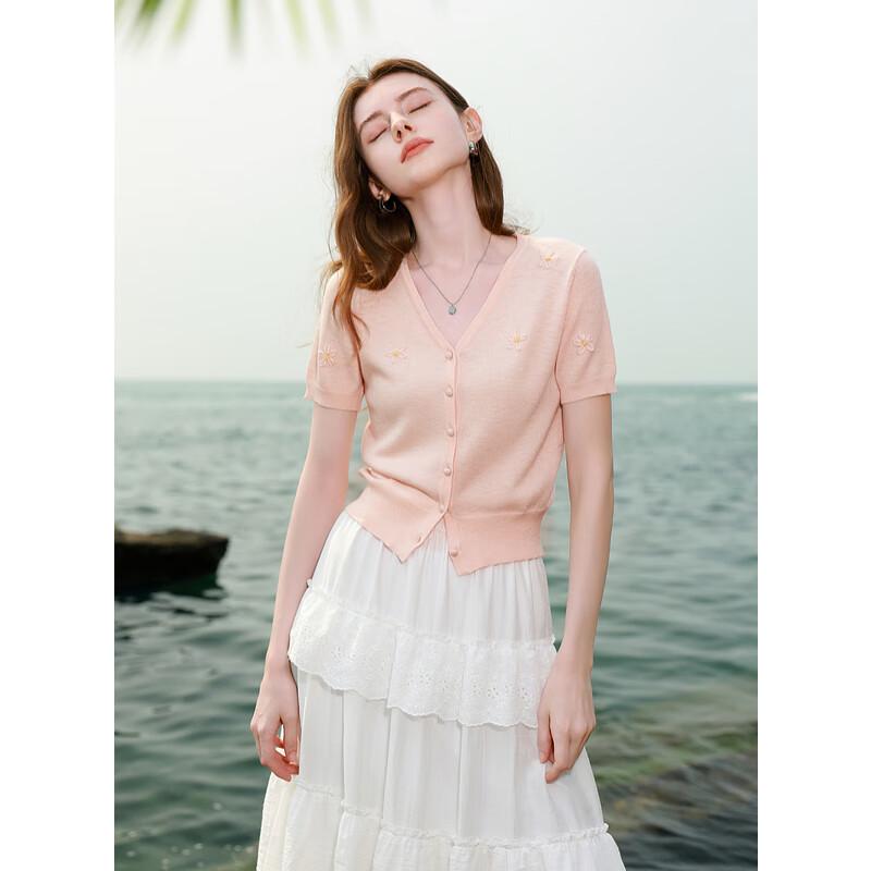 Sancai 2025 Summer V-Neck Floral Knit Cardigan