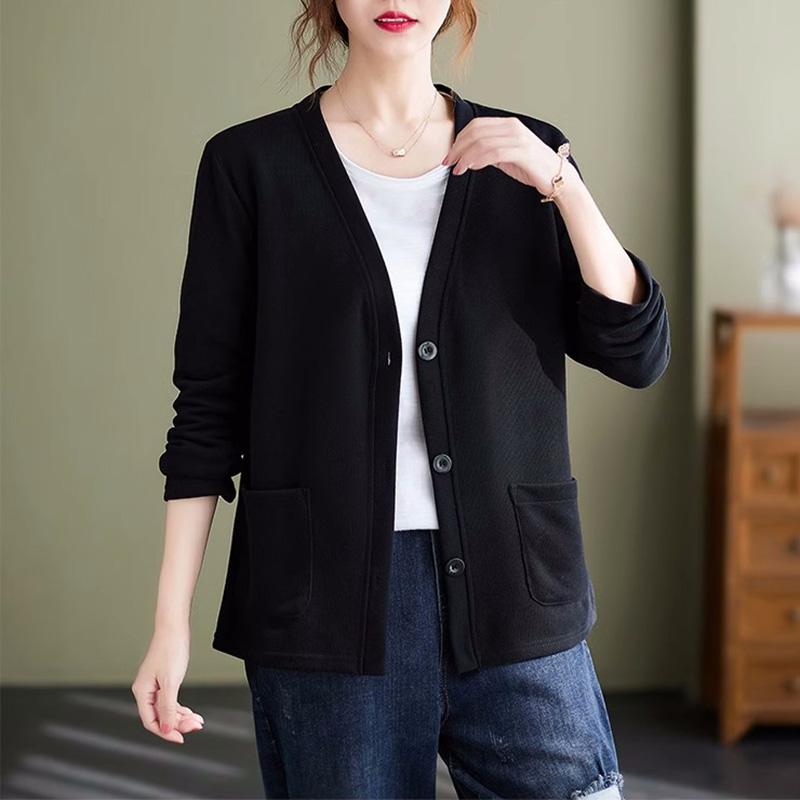 Pullover für Damen Herbst Baumwolle Gestrickt Oversize Lässige Strickjacke V-Ausschnitt Pullover Damen Knopf Locker Langarmpullover