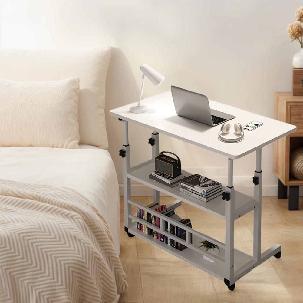Mesa de Laptop Móvel Ajustável para Ficar em Pé, Mesa de Cabeceira para Laptop com Rodas, Mesa de Madeira para Laptop, Prateleira de Armazenamento para Escritório em Casa
