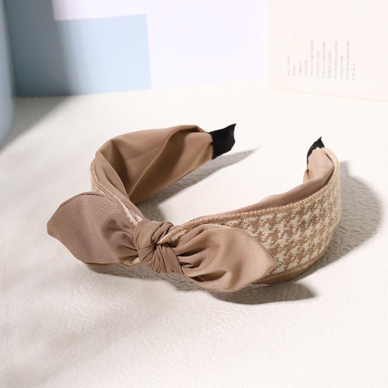 Vintage Print Wool Satin Patchwork Headband for Women Ladies Shopping Party Photograph Hair Hoop Accessories