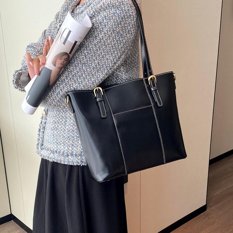 Top layer oil wax cowhide large-capacity design tote bag genuine leather fashion shoulder bag