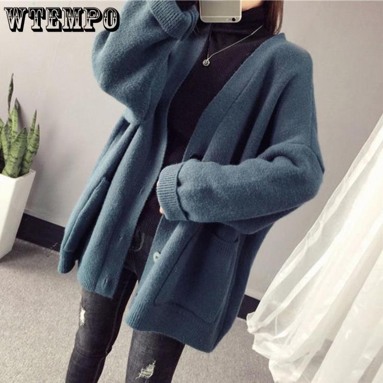 

Женский кардиган-жакет с длинными рукавами, вязаный топ, весенний наряд, свободный, однобортный, с V-образным вырезом, свитер 3XL темно-синий