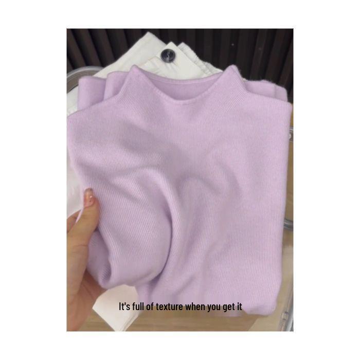 Women's High Neck Grey Knit Sweater - Soft, Stylish Fall/Winter 2026 Base Layer