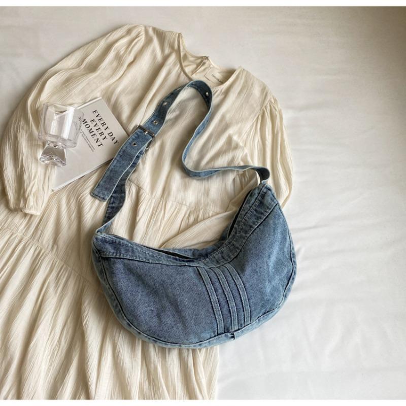 College Student Shoulder Bag Japanese Harajuku Denim Bag Girls Korean Versatile Crossbody Bag Women Shoulder Dumpling Bag