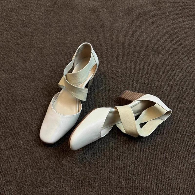 Large Size Hundred Ballet High Heels Women's Early Spring Chunky Heel Cross Strap Baotou Casual Sandals