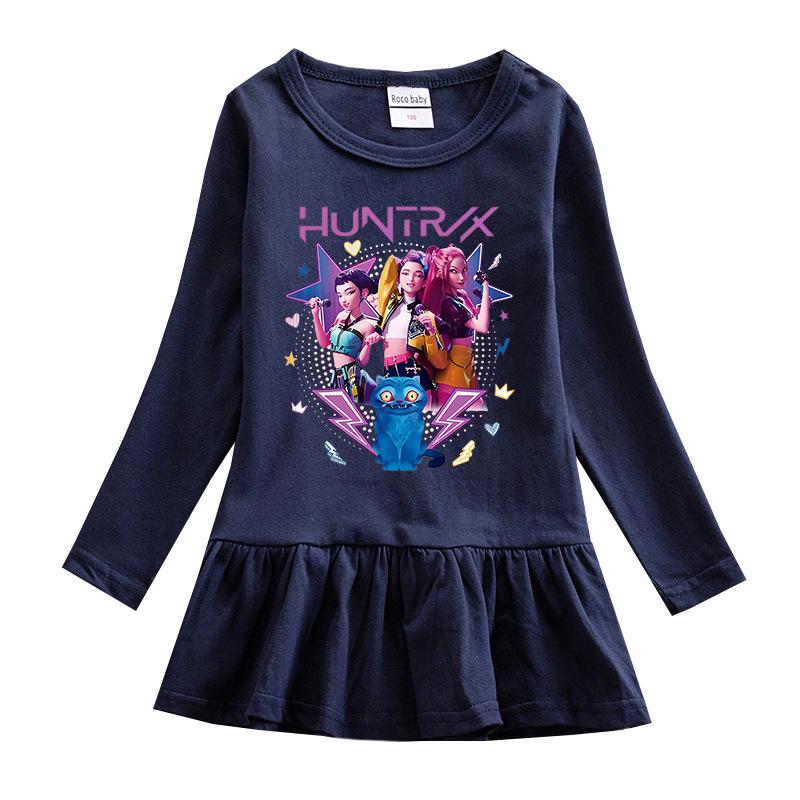 Vestido de Ruffles de Dibujos Animados de Grupo de Chicas Kpop - Falda de Princesa de Malla de Manga Larga para Bebés Niñas (Primavera otoño)
