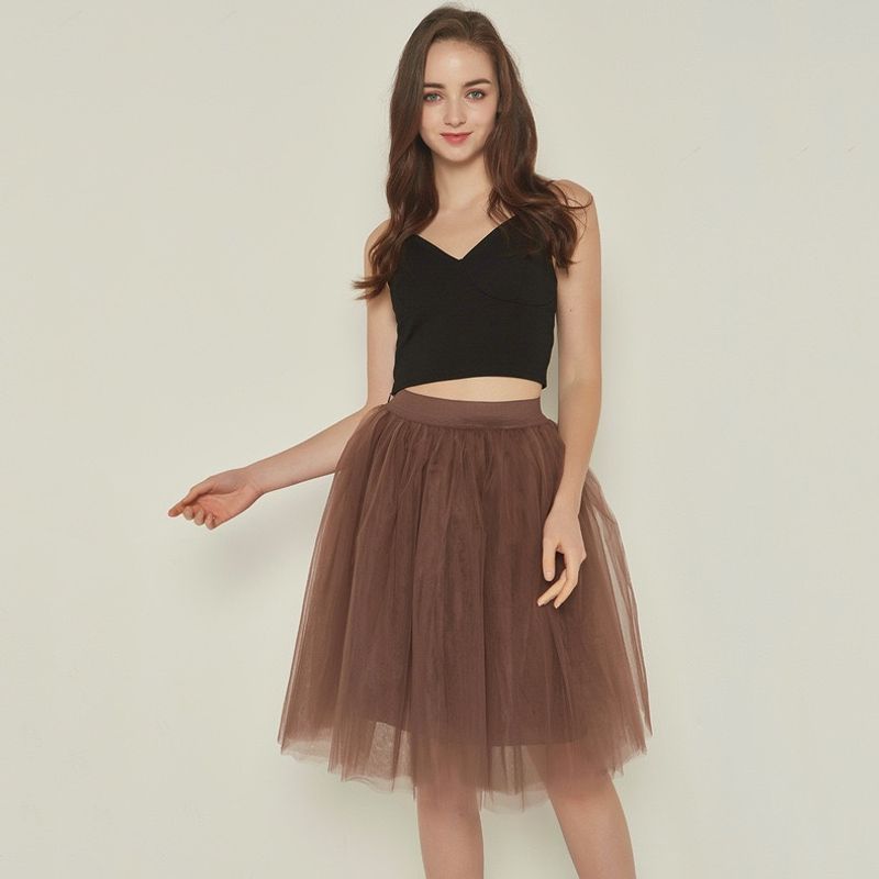 

Модная юбка-сетка с высокой талией, юбка из тюля, подъюбник, взрослая, новая, новая, короткая юбка-пачка для женщин Coffee Length 65cm