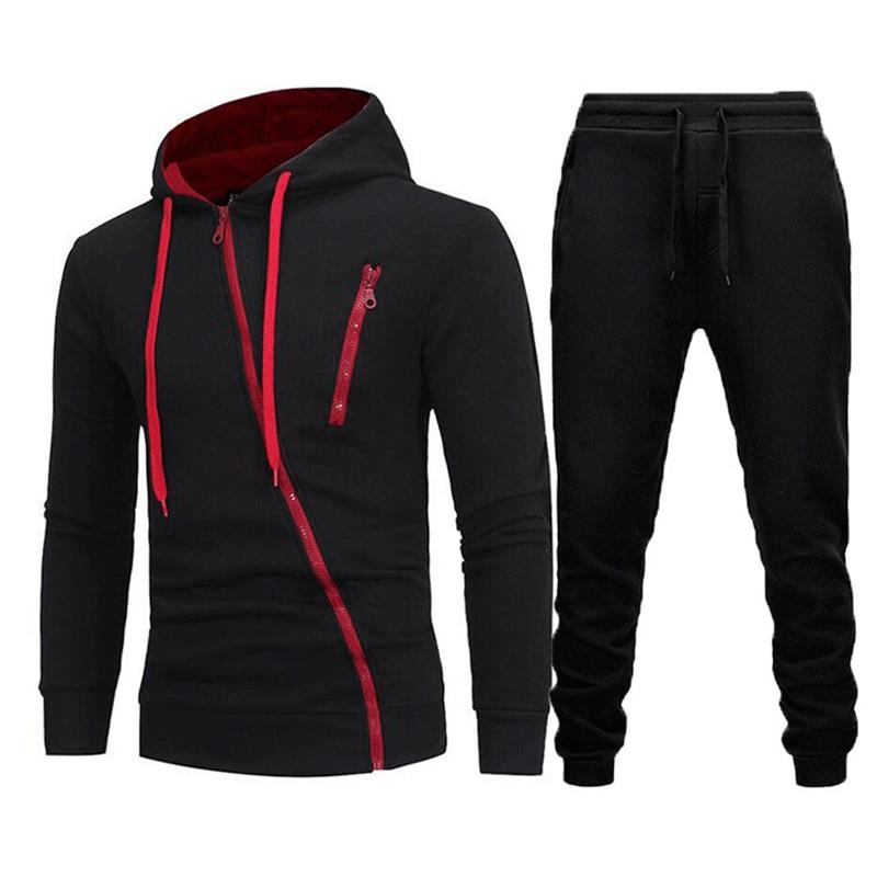 

Men s New Characteristic Diagonal Zipper Sweater Sports And Leisure Men s Hooded Long-sleeved Cardigan Sweater Suit L чорний