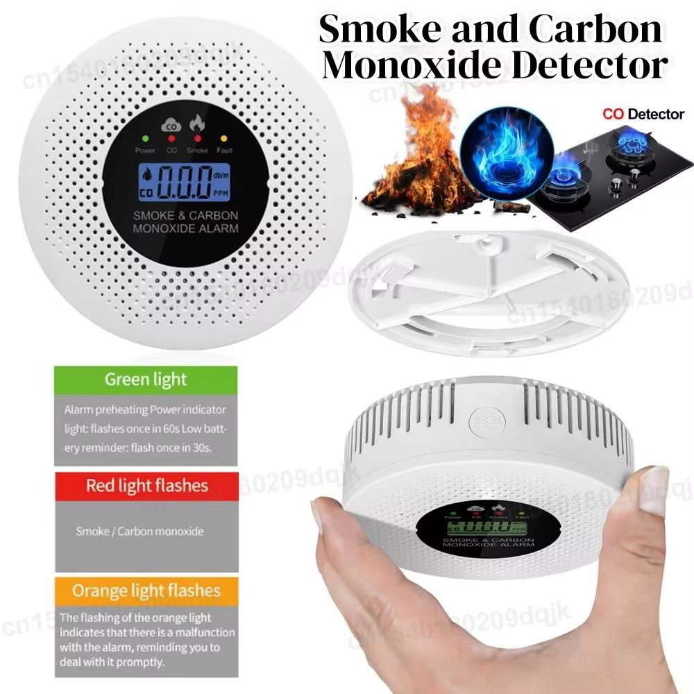 2 In 1 Carbon Monoxide Alarm Detector Battery Powered Smoke and Carbon Monoxide Detector Alarm LCD Display CO Detector for Home