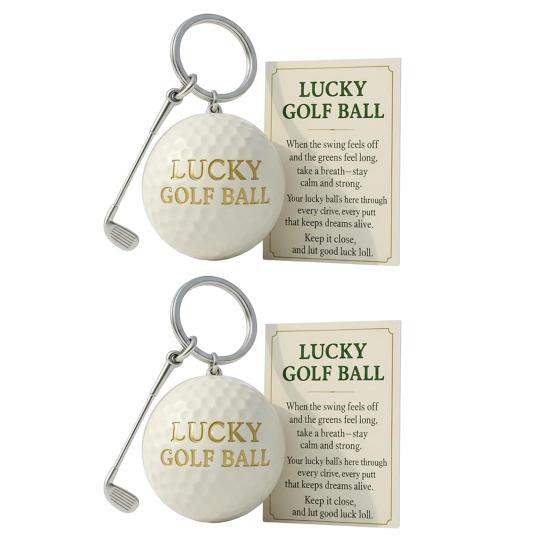 1/2Pcs Lucky Golf Ball Engraved Keychain with Metal Golf Club Charm Golf Equipment Accessory Backpack Bag Car Key Pendant 2pcs