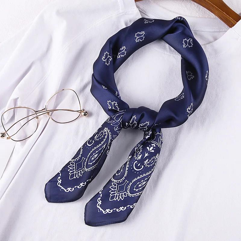 70cm Bandana Head Scarf For Women Fashion Paisley Print Handkerchief Silk Satin Hijab Scarfs Female Square Neck Scarves Dropship