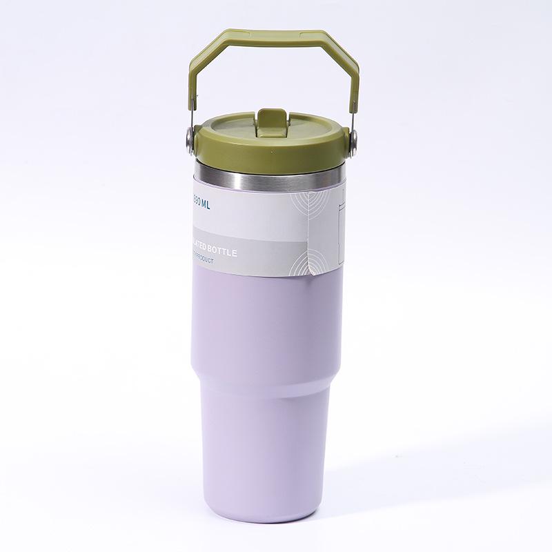 30oz Edelstahl Isolierter Eisbecher mit Griff und Strohhalm, Tragbar für Auto