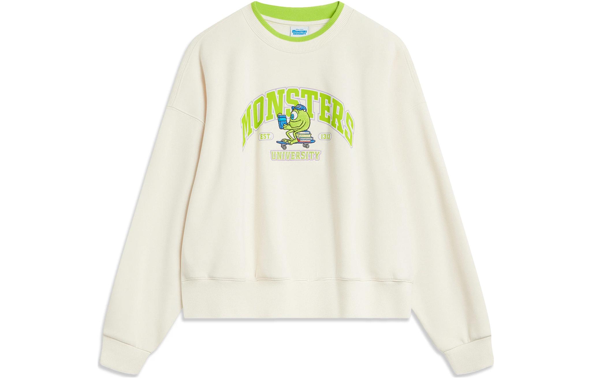 Li Ning X Disney Sweatshirts Women s Ecru Crew Neck Thickened Regular AWDT808-1 S