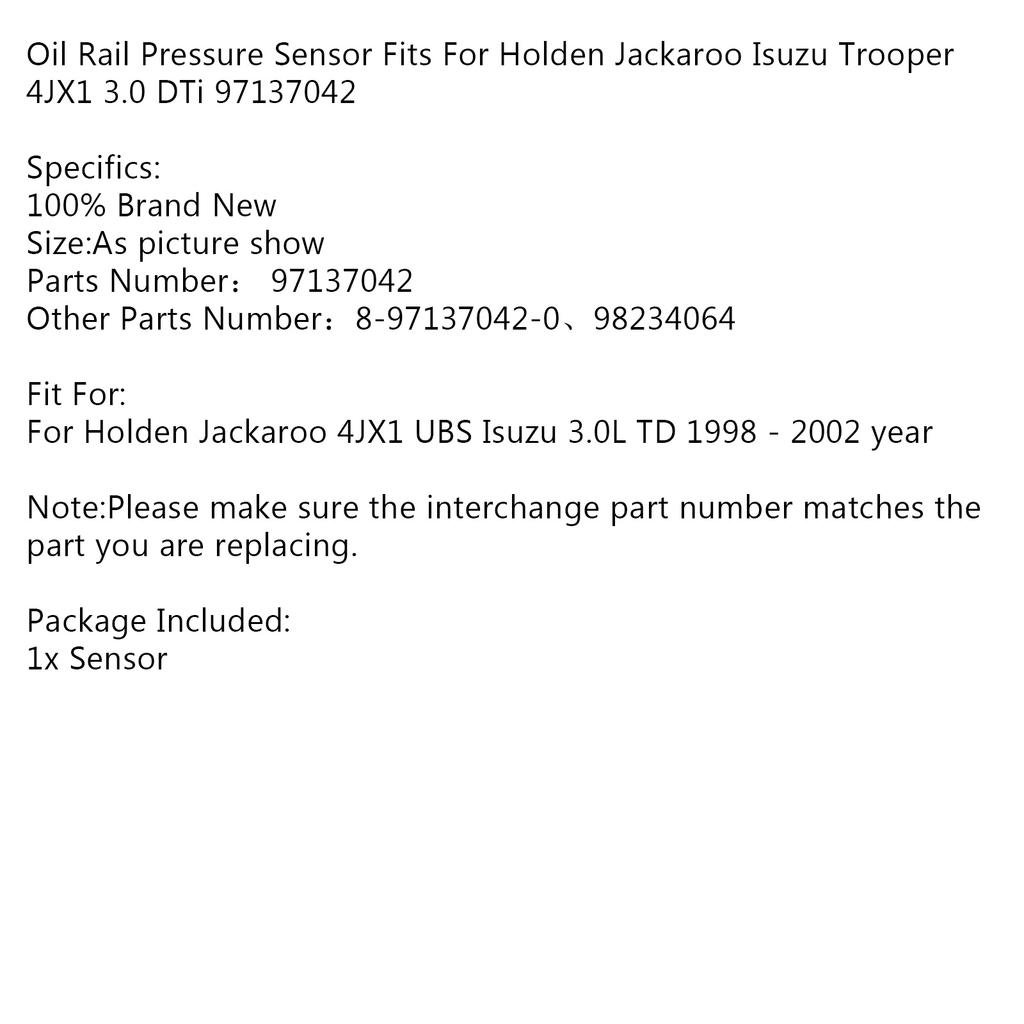 Areyourshop Oil Rail Pressure Sensor For Holden Jackaroo Isuzu Trooper 4JX1 3.0 DTi 97137042