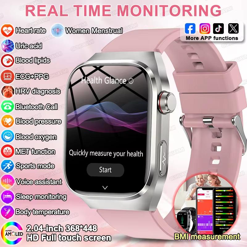 2025 New Women Smart Watch with BMI Measurement Menstrual Cycle ECG Heart Rate Blood Oxygen Sleep Fitness Tracker Smart Bracelet