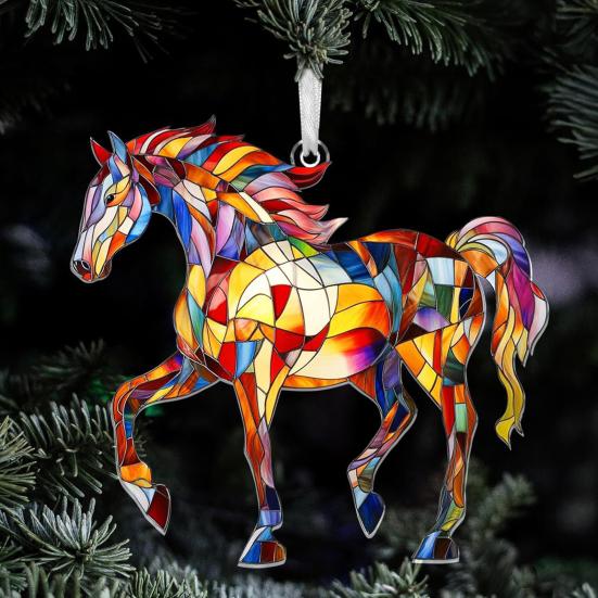 Car Pendant Colorful Horse Design Acrylic Pendant Expressive Silhouette Glossy Finish Fade Resistant Perfect Car Accessory