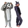 Fleece Cartoon Animal Onesie Pajamas Gray Raccoon Halloween Couple Costume Homewear