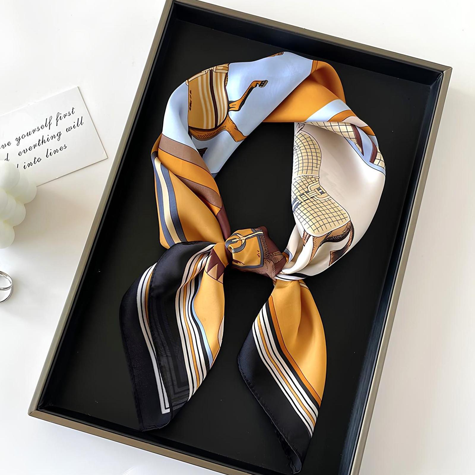 Women s Faux Silk Scarf Square Scarf, Fashionable Letter Print Small Square Scarf Decoration Neck Scarf