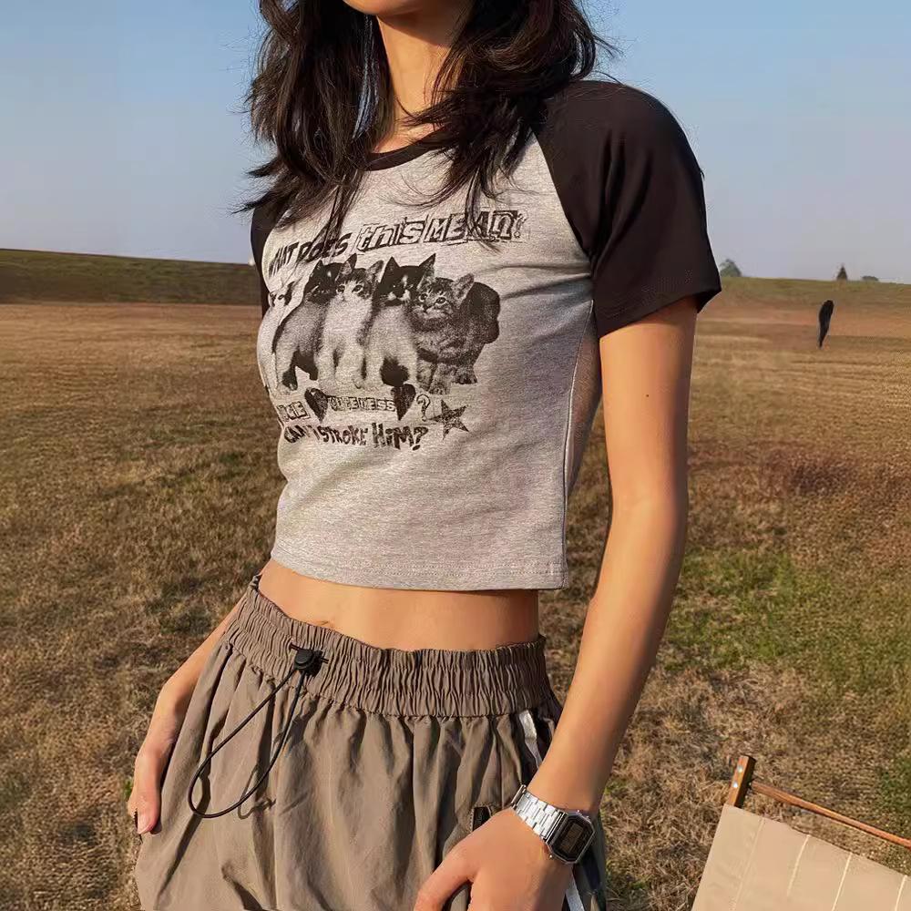 Women T-Shirt Y2k Print Slim Graphic Summer Korean Fashion Harajuku Streetwear