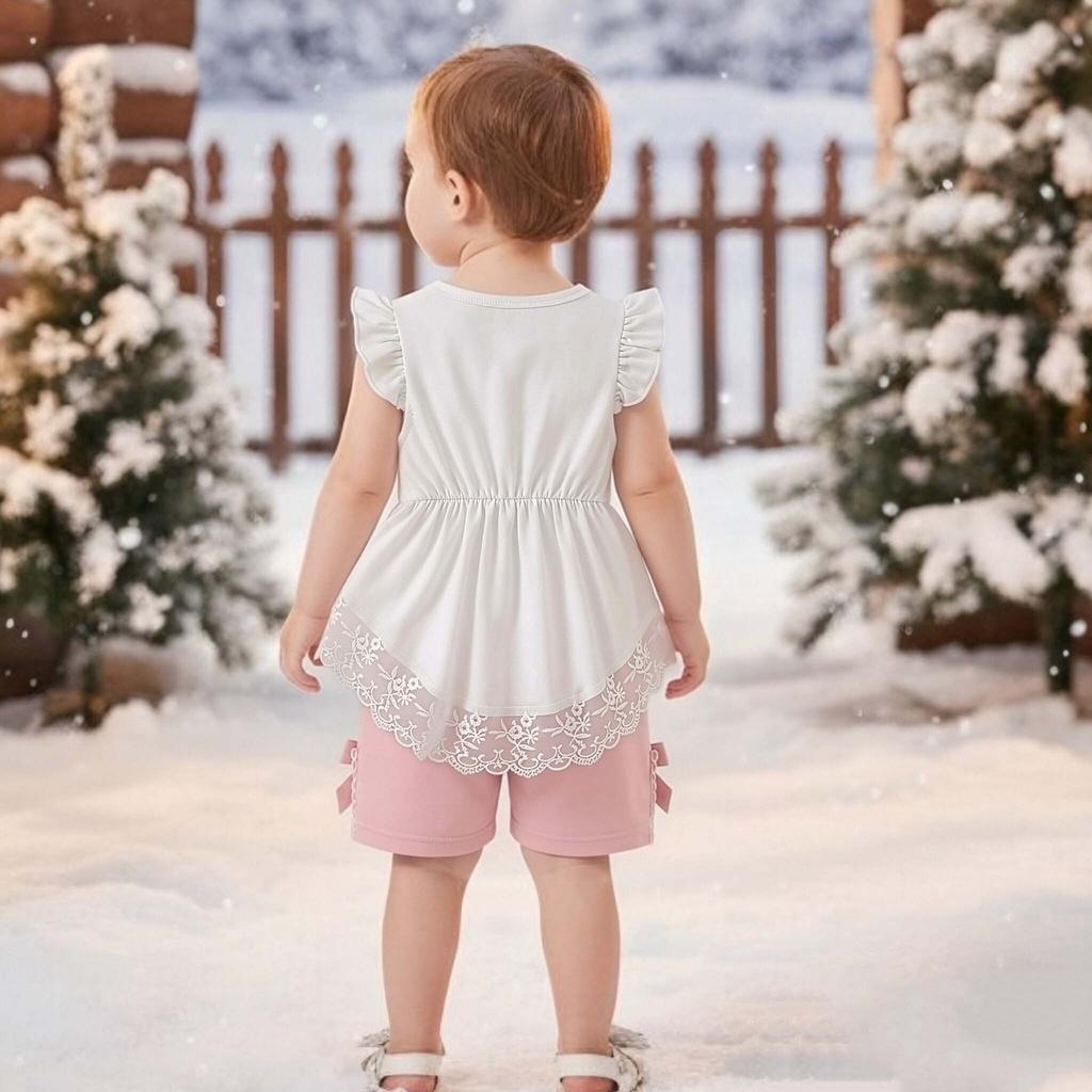 Baby Mädchen Bekleidungsset 0-2 Jahre Kurzarm Oberteile und Shorts Kleinkind Mädchen Spitze Patchwork Outfit Frühling Sommer Tägliche Kleidung für 0-24M