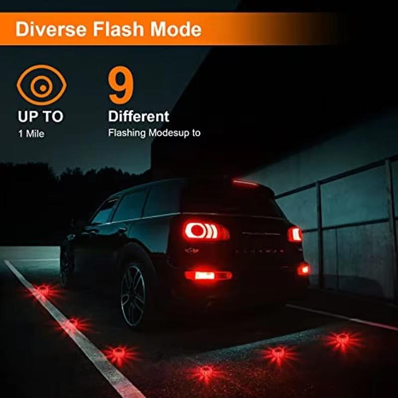 LED Road Flares Flashing Emergency Warning Light USB Rechargeable Help Flash Roadside Safety Disc Magnetic Flashing Base