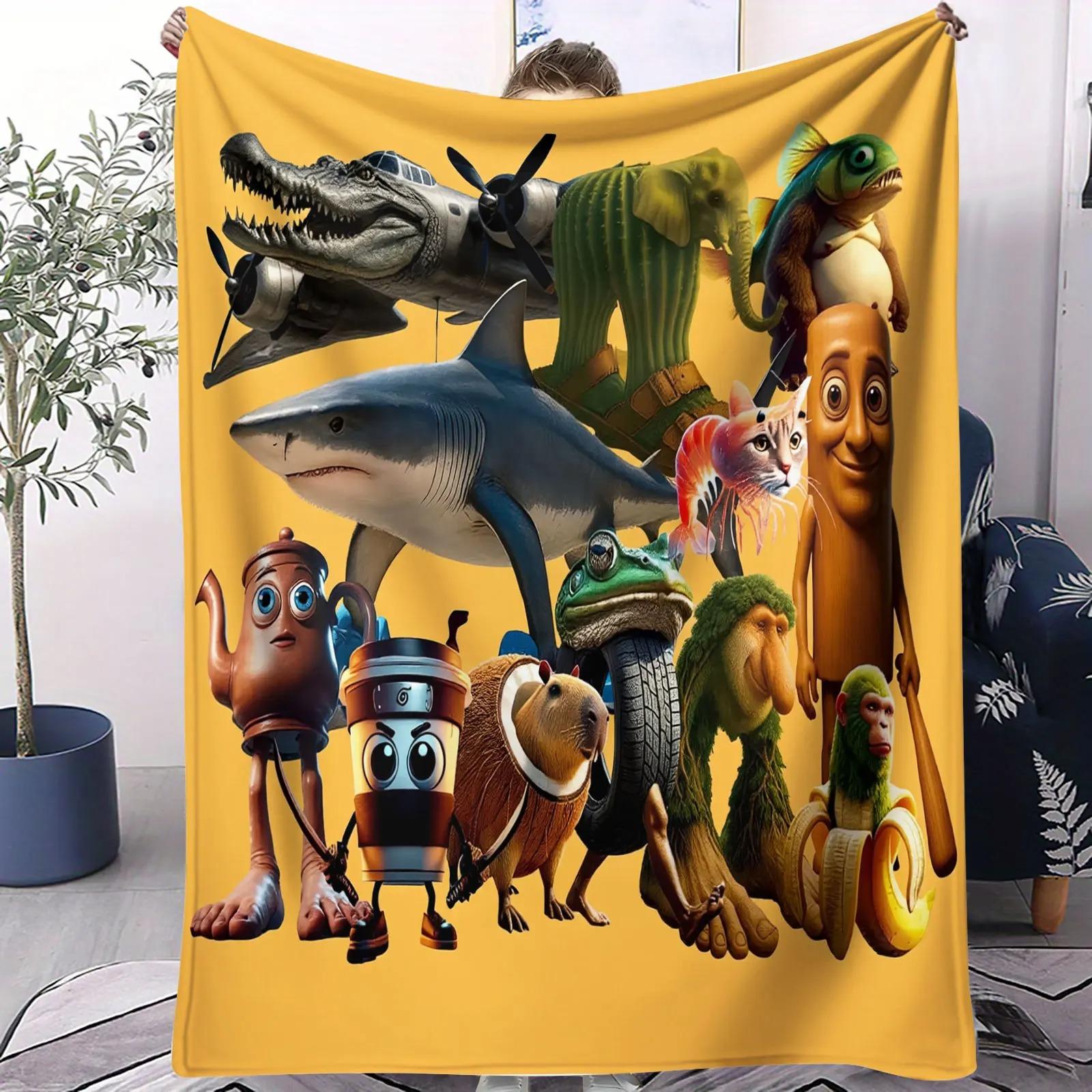

Cartoon Character Collage Flannel Blanket 2D Flat Print Playful Decor Living Room Bedroom Blanket Charming Functional Whimsical 100X150CM
