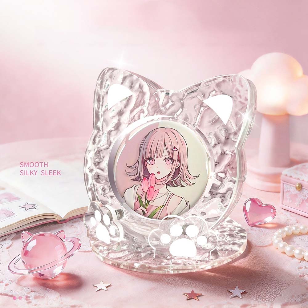 58mm Cute Cat Photo Frame Water Ripple Acrylic Badge Display Stand Rotatable Binder Button Pin Frame Desktop Anime Pin Holder