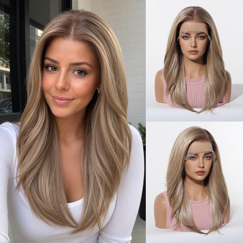 * HD large area lace wig medium black brown long straight hair fashion full hood lace Wig