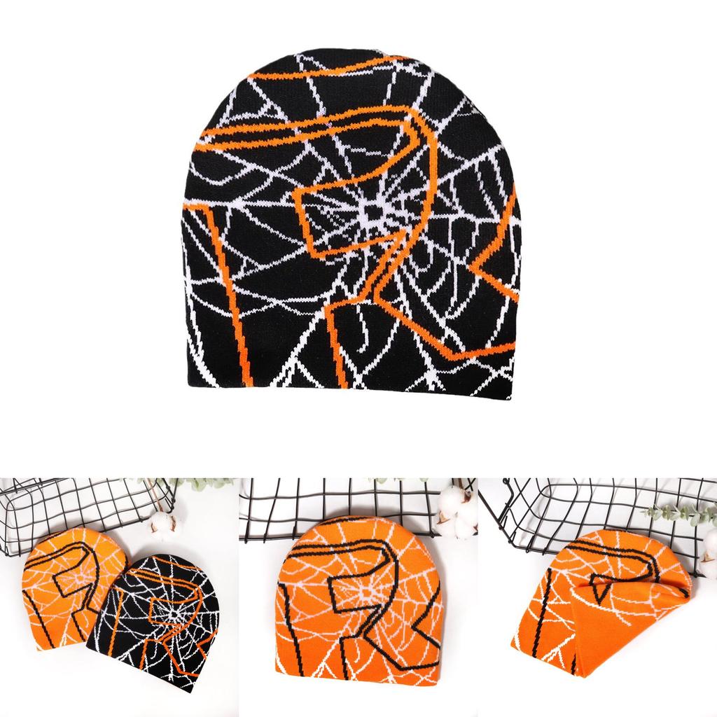 Hiphop Inspired Knit Hat With Spider Web Design For Casual Wear