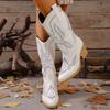 Women's Wide Width Western Cowboy Boots, Embroidered Mid-Calf Riding Boots, Vintage Chelsea Martin Boots for Women