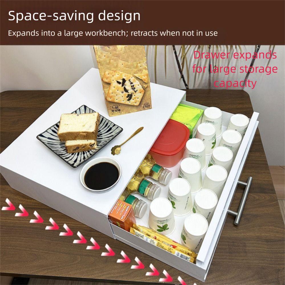Carbon Steel Kitchen Pull-Out Tray With Extendable Board Single/Double Layer Microwave Drawer Shelf Non-slip Bottom Space-Saving
