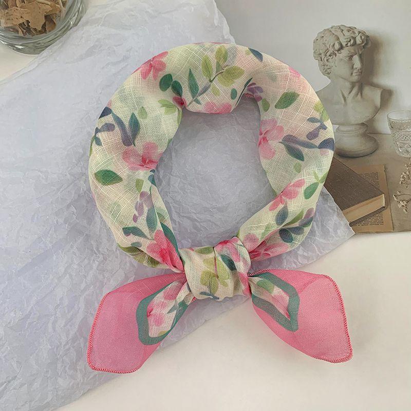 Sweet & Gentle Summer Square Scarf: Women's Pastoral Floral Design Lightweight Airy Sun Protection for Neck & Head Versatile Scarf/Headwrap