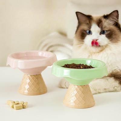 Cuenco de cerámica para gatos Cuenco para mascotas Cuenco para helado Cuenco alto con boca inclinada Protector de cuello para evitar que se vuelque Cuenco para comida para gatos Cuenco para beber Cuenco para perros