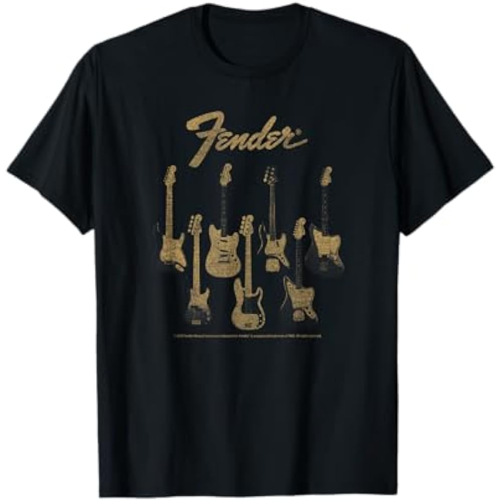 Fender Guitar Selection Variety On Display Vintage Poster Tee
