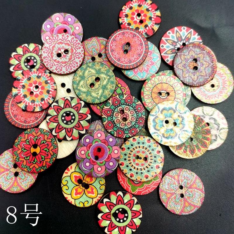 Wooden Buttons, Vintage Button Decorations, Children'S Painted Printed Diy Double-Hole Buttons, 100 Pieces Per Pack