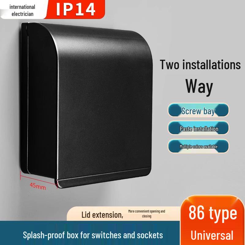 Type 86 Waterproof Self-Adhesive Switch Cover, Splash-Proof Box for Bathroom