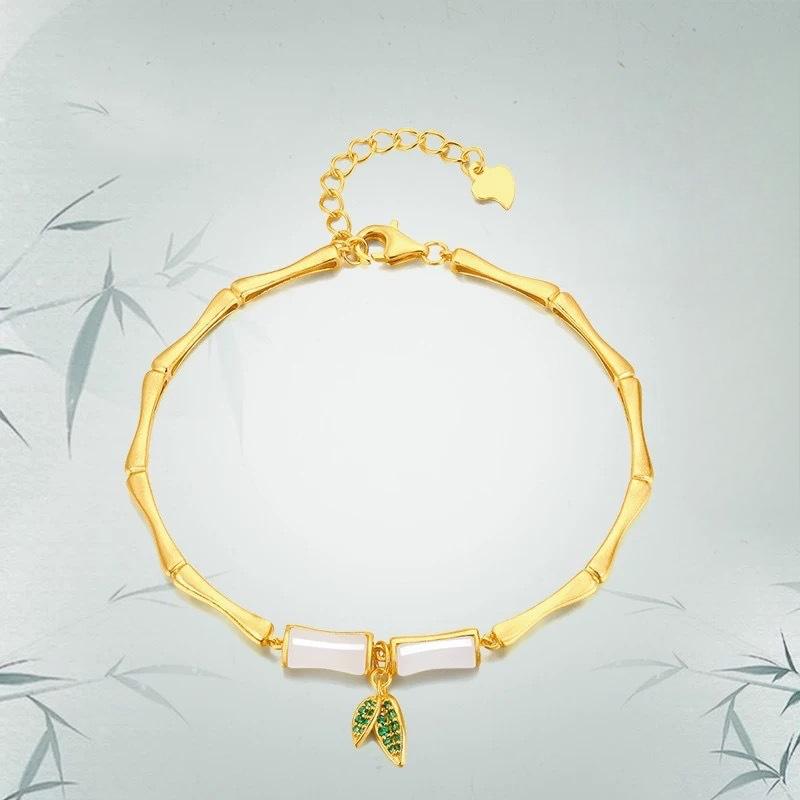 The National Style Has You Bamboo Enough Bamboo Bracelet Women's National Tide Rich and Noble High Imitation Hetian Jade Simple Bracelet Versatile