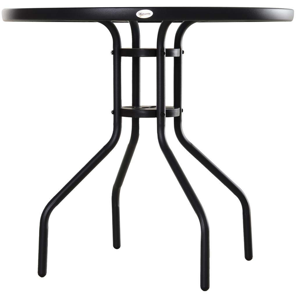 80 cm Schwarzer Runder Garten-Esstisch, Outdoor Kaffee Bistro Beistelltisch mit gehärteter Glasplatte und Stahlrahmen für Terrasse, Veranda